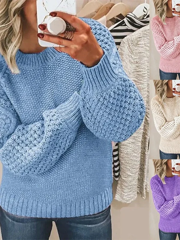 

Женский повседневный вязаный свитер с витым цветочным дизайном, трикотаж, весна-осень-зима, длинный свек, стандартный крой, Faion Commute Sle