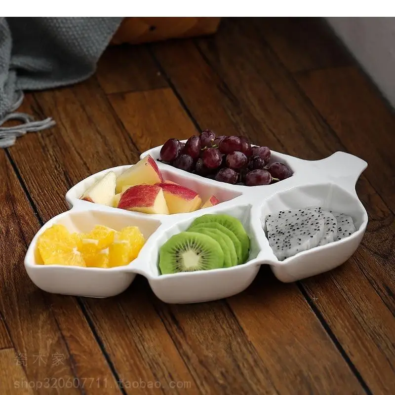 

Leaf Shaped Ceramic Fruit Plate Living Room Snack Nut Dried Plates Candy Household Tableware