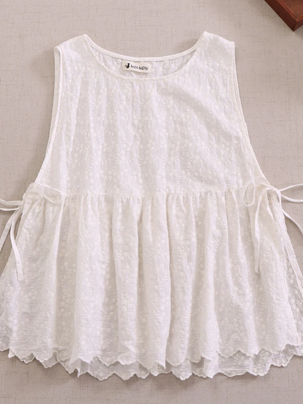 

Sweet Countryside Sle жилет с поясом и разрезом по бокам, женская внутренняя одежда большого размера, верхняя крышка из чистого хлопка с вышивкой