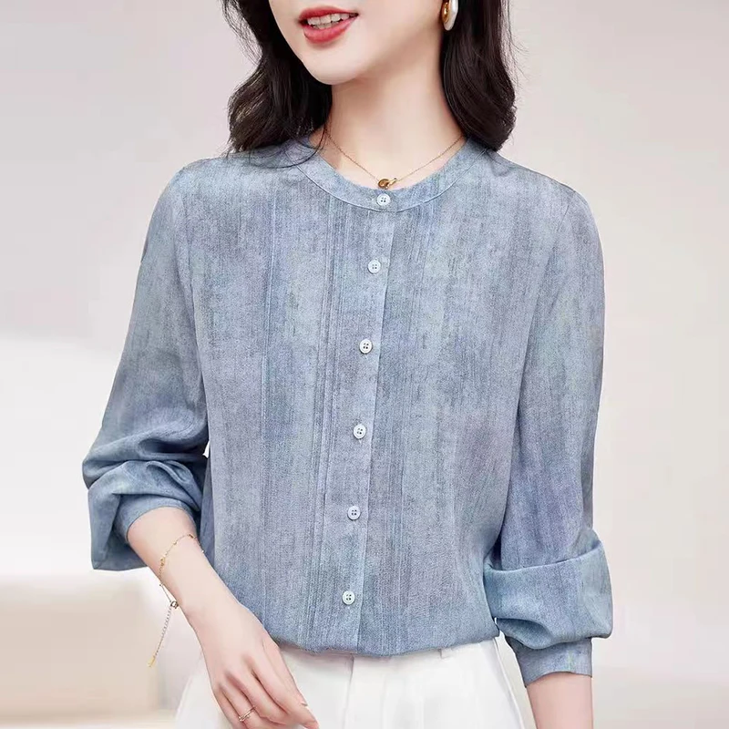 

New Elegant Fashion Shirts and Blouses for Women 100% Real Silk Women's Shirt Long Sleeve Tops Loose Woman Casual Blouse