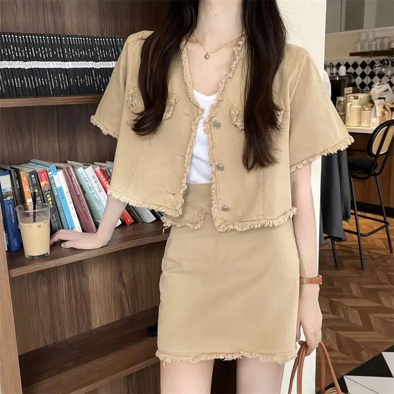 

Denim Woman Outfit Formal Occasion Luxury Designer Clothing Korean Style Chic and Elegant Vintage 2 Pieces Skirt Sets for Women