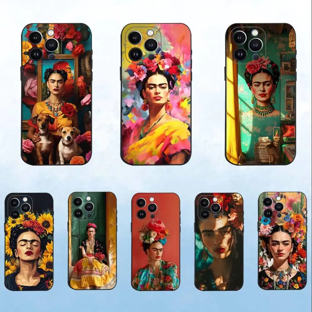 

Fashion F-FridaS-S K-Kahlo Phone Case For iPhone 16,15,14,13,12,11 Plus,Pro Max,XS,X,XR,SE,Mini,8,7,Soft Silicone Black Cover
