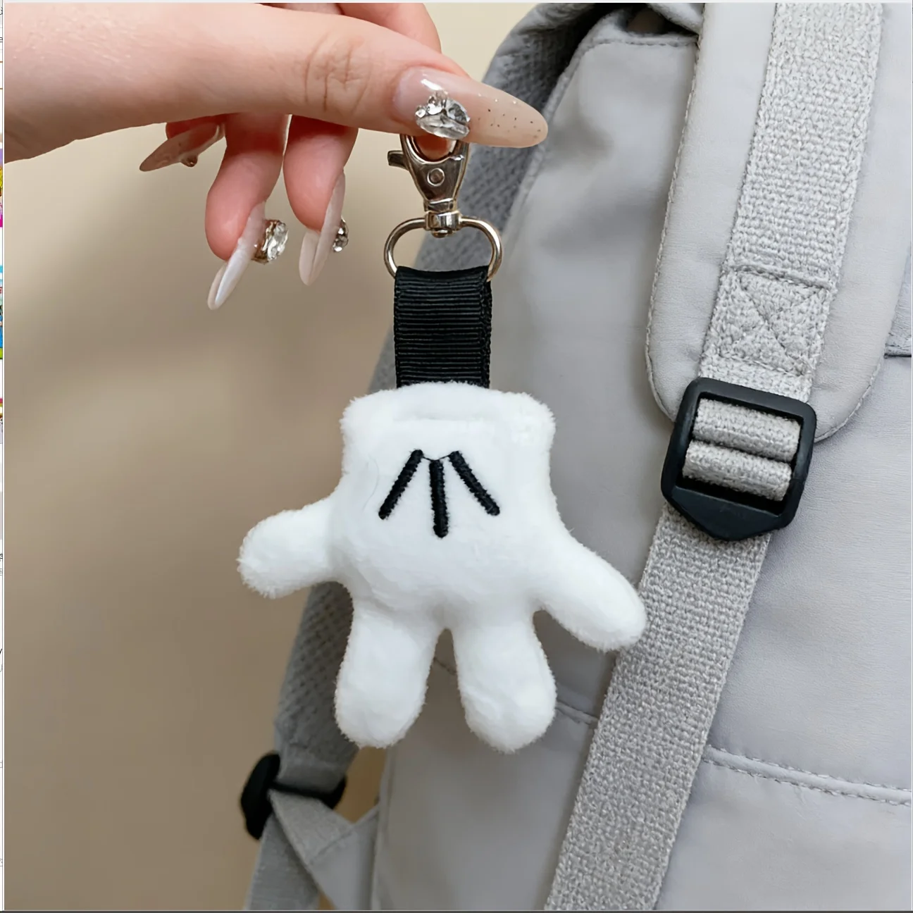 Disney Mickey Plush Glove Keychain - Women's Bag Decoration, White Synthetic Leather, Playful Design. Perfect Holiday Gifts - view 4