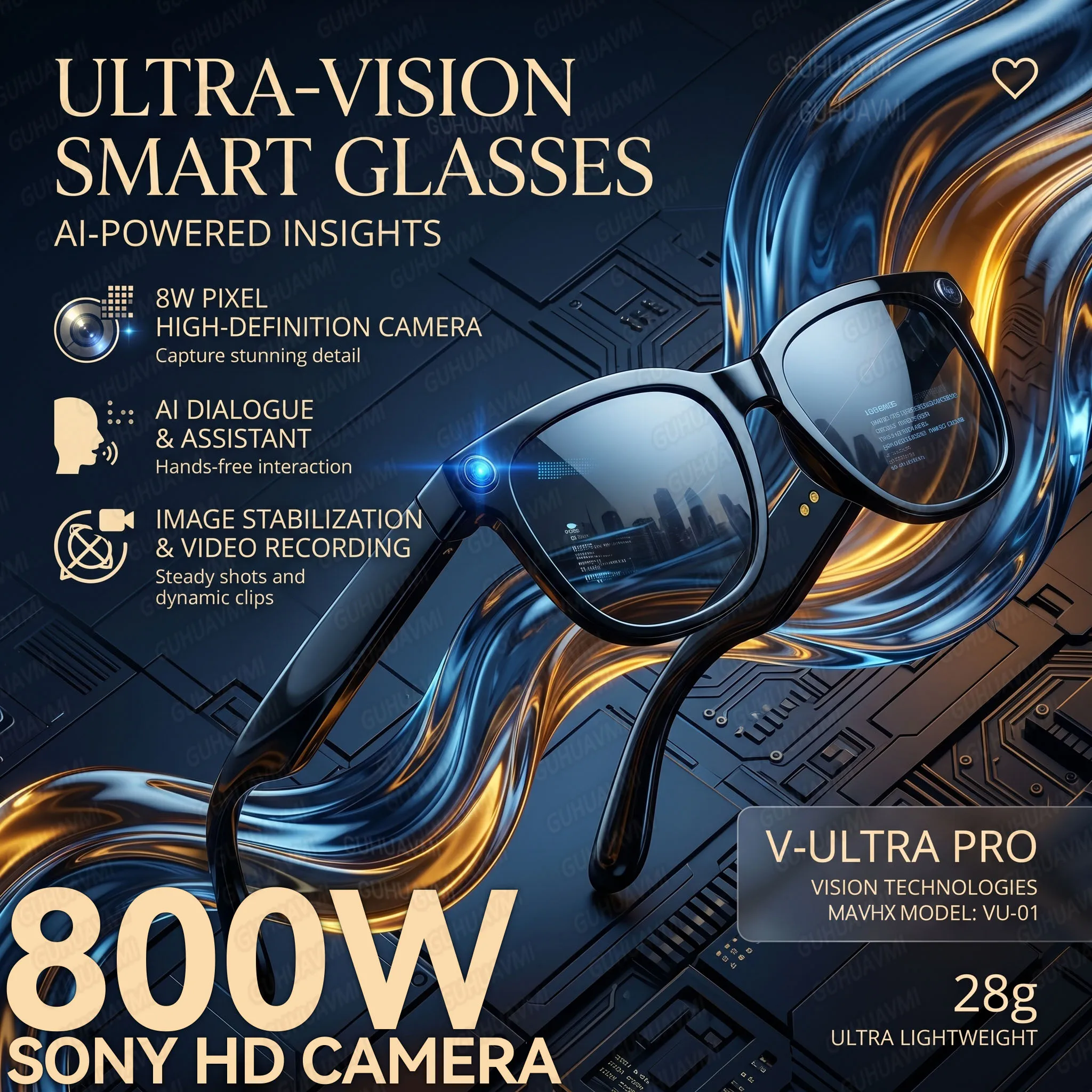 

Умные очки с видеокамерой 1080P HD, Bluetooth 5.4, беспроводные наушники с открытым звуком, двойной микрофон ENC, громкая связь, для мужчин