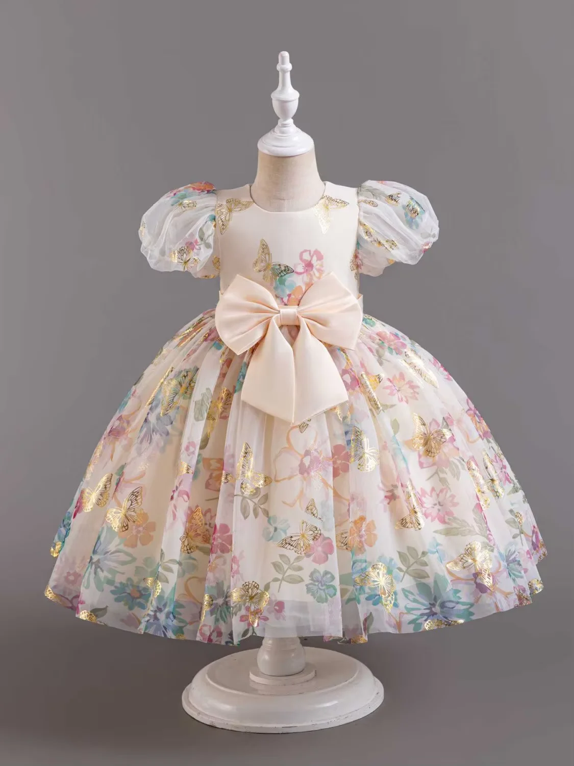 Girls' Summer Princess Dress Mesh Puff Wedding Dress High-End Performance Children's Dress 80-130CM