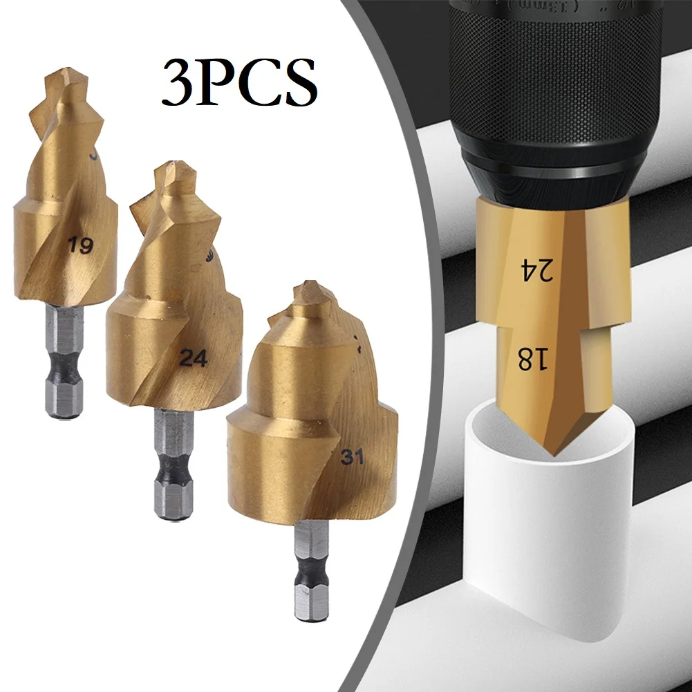 3 pçs perfurador de expansão de tubulação de água hex espiral escareador broca para expansão de tubulação de água broca de perfuração 15-31mm