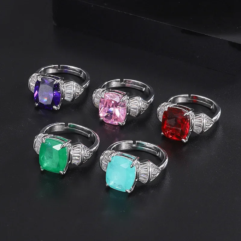 

Charms Paraiba Emerald Gemstone Open Adjustable Rings 2024 Trend Vintage Pink Jewelry for Women Wedding Anniversary Friend Gift