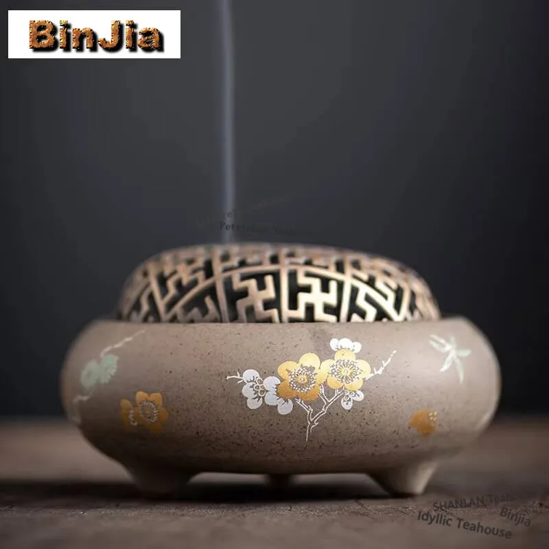 Plum Blossom Three-Legged Plate Incense Burner Indoor Ceramic Stove Zen Aromatherapy Agarwood Furnace Ornaments Accessories