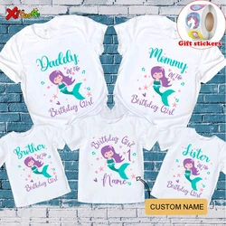 Family Matching Shirt Birthday Party T-shirt Cartoon Mermaid Printing Family T Shirt Outfits Custom Name Clothes Family Look