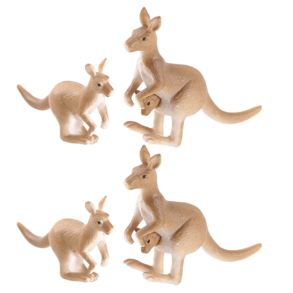 

4 Pcs Toy Animals Kangaroo Microlandscape Mini Statue Miniature Decoration Light Brown Small Figure