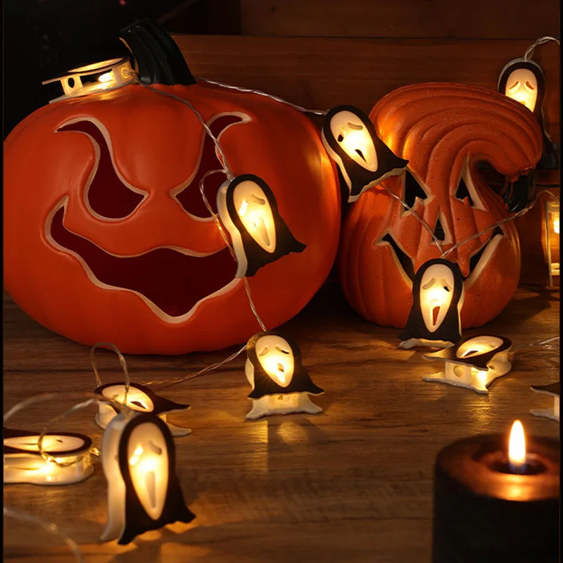 Halloween LED Lights Indoor Colourful Light Pumpkin Ghost Decoration String Lamp For Part Bedroom Living Room Window Kitchen Bar