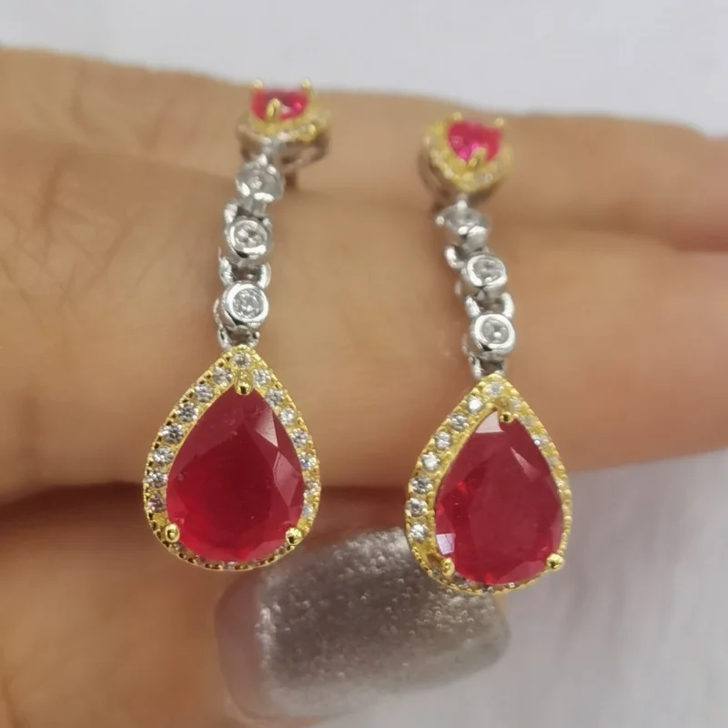 SACE GEMS Luxury Fashion Jewelry Earrings for Women 100%925 Sterling Silver Ruby Eardrop Wedding Party Fine Jewelry Holiday Gift