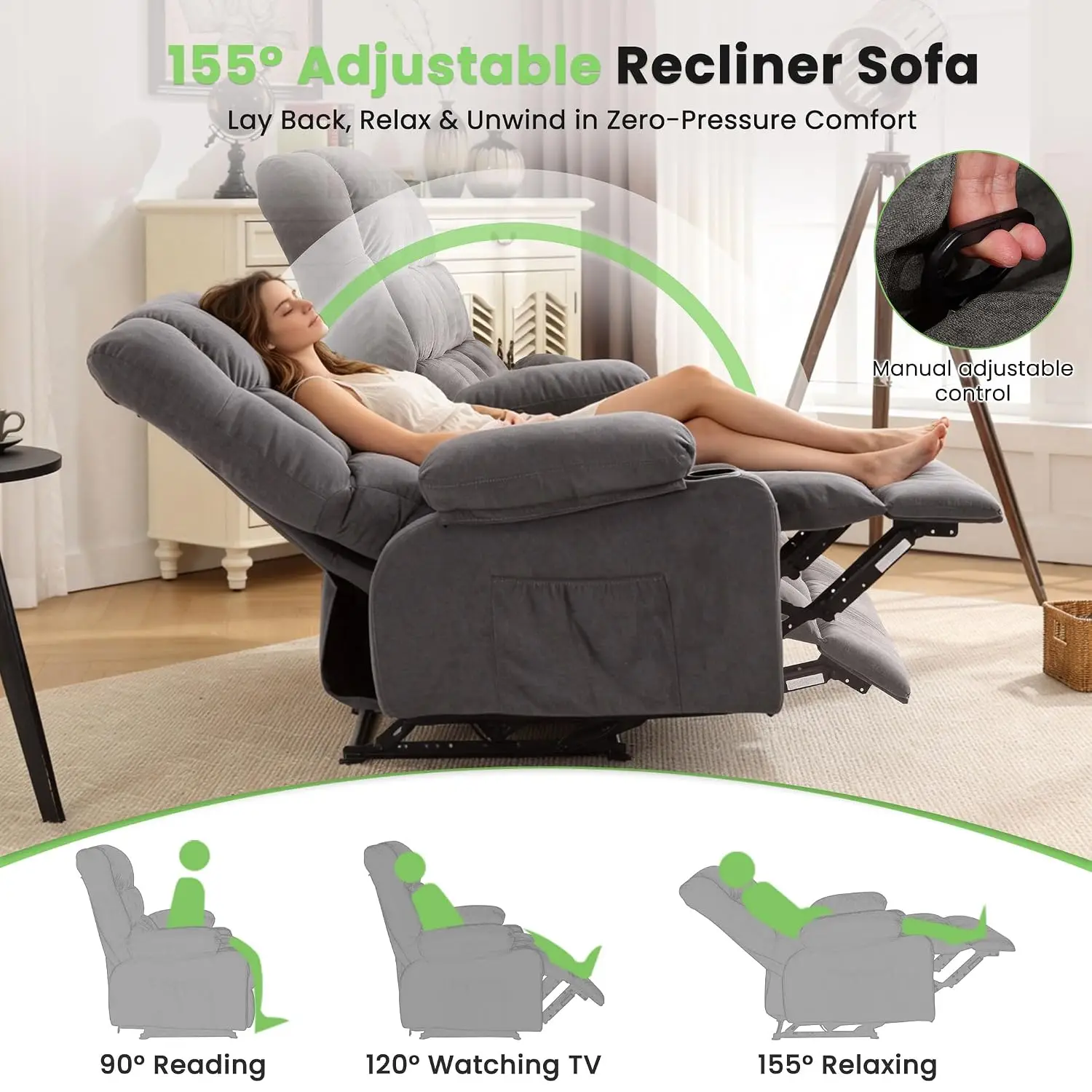 Manual Recliner Sofa Set 3-Piece with Loveseat, Chair, Side Pockets & Cup Holders for Home Theater, Customized