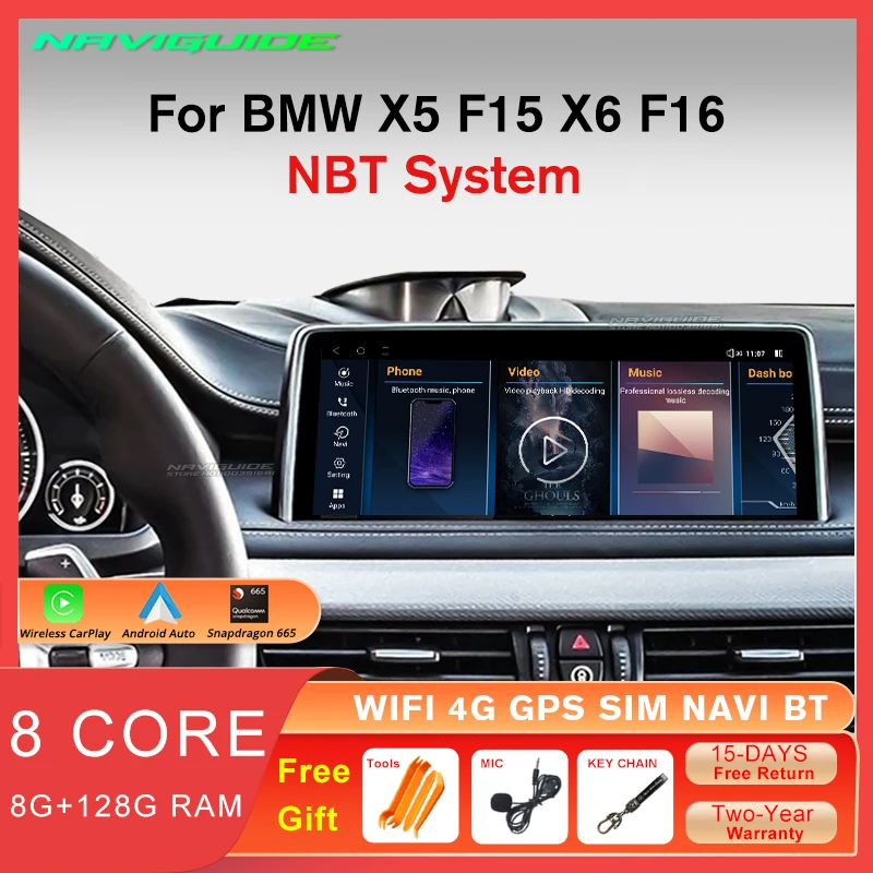 NAVIGUIDE 10.25inch Android12 Car Radio For BMW X5 F15 X6 F16 2014-2017 NBT System 1920*720P Carplay Multimedia Headunit Stereo