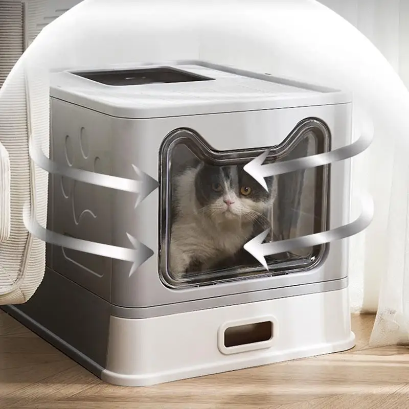 Fully Enclosed Stainless Steel Cat Litter Box Large Drawer Type Folding Anti-odor Cat Toilet Anti-splash Pet Supplies