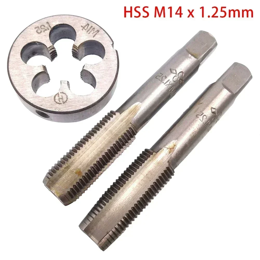 Tap Die Set HSS M14X 1.25mm Taper & Plug Tap & M14 X 1.25mm Die Metric Thread Right Hand HSS Screw Tap Drill Bit Set Hand Tool/