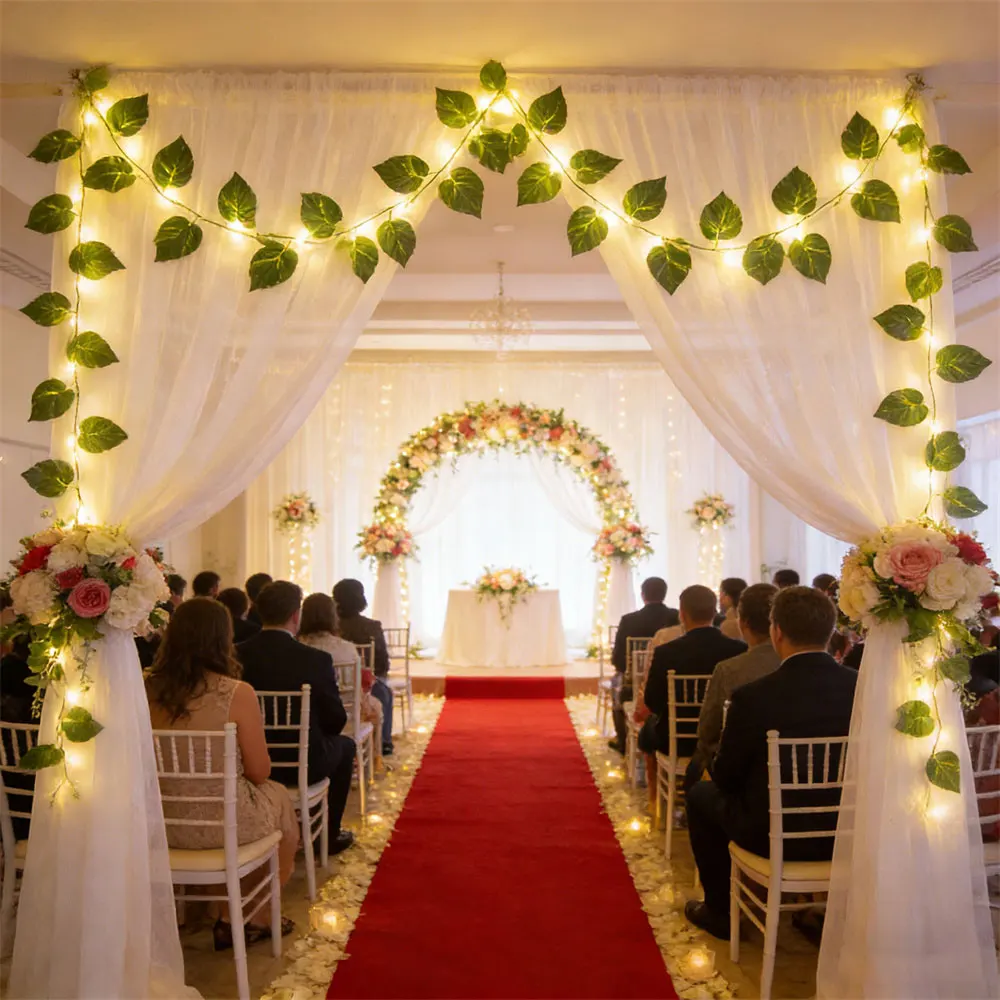 

Battery Powered Wedding Garland LED Artificial Green Rattan Leaf Fairy Light String Ramadan Outdoor Garden Patio Room Decoration