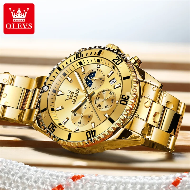 OLEVS Watch Men Top Brand Luxury Gold Quartz Military Watches Waterproof Date Luminous Stainless Steel Men Clock Reloj