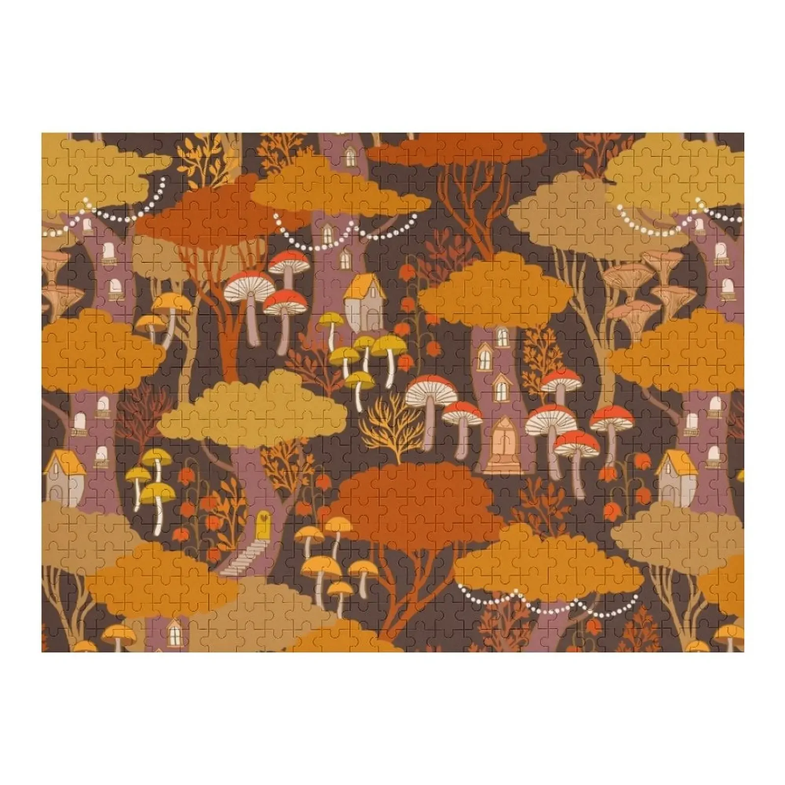 

Forest Homes Autumn Tree Houses Mushrooms Fairies Gnomes Jigsaw Puzzle Custom Jigsaw Custom Wooden Gift Woods For Adults Puzzle