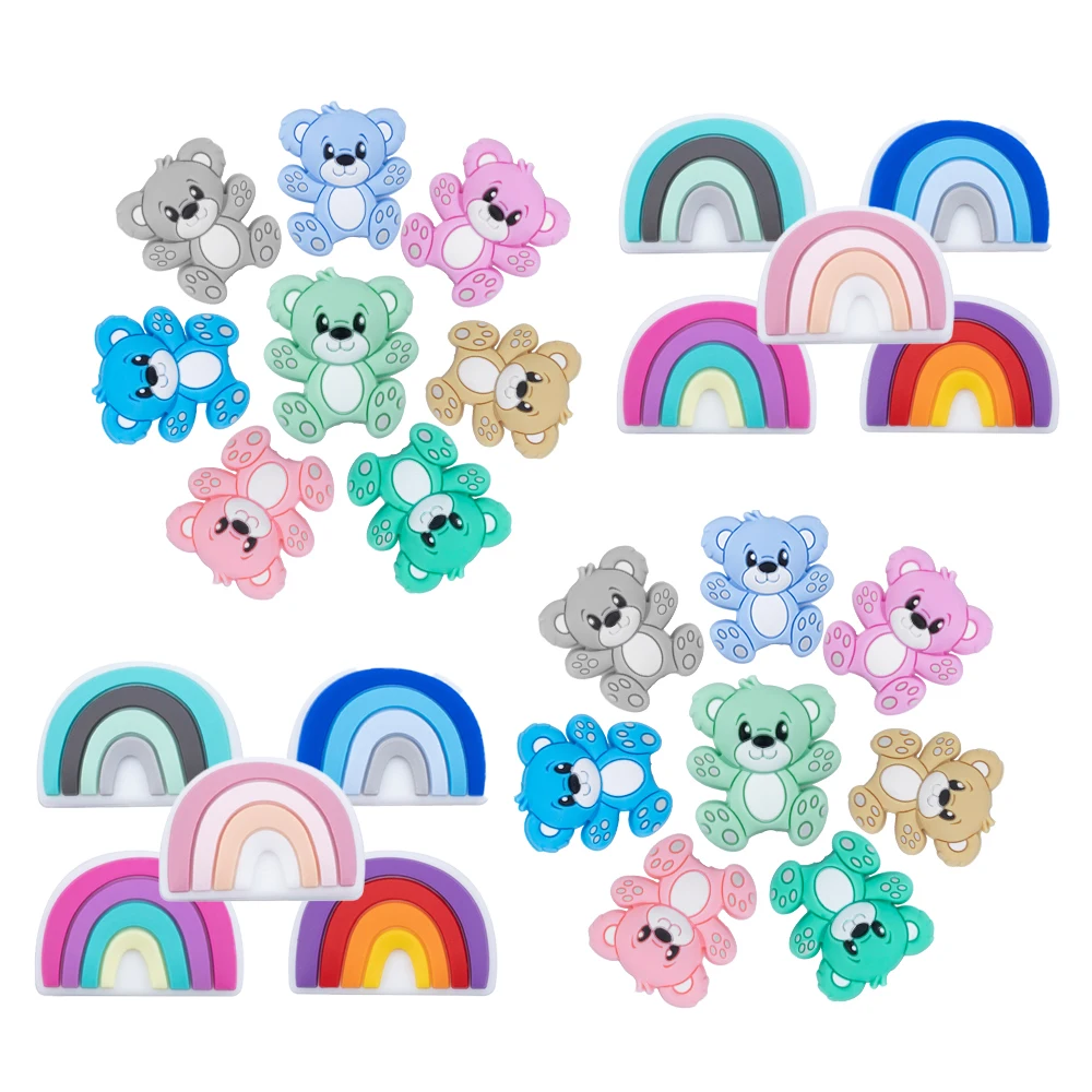 10Pcs Animal Silicone Beads Mini Rainbow Silicone Focal Bead DIY Bracelets Beadable Pen Pacifier Chain For Jewelry Making