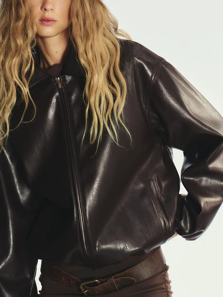 High-End ZA2025 Women's Autumn New Leather Pilot Jaet Outerwear Ele Faionable Ladies' Clothing Ethnic Stage Costume