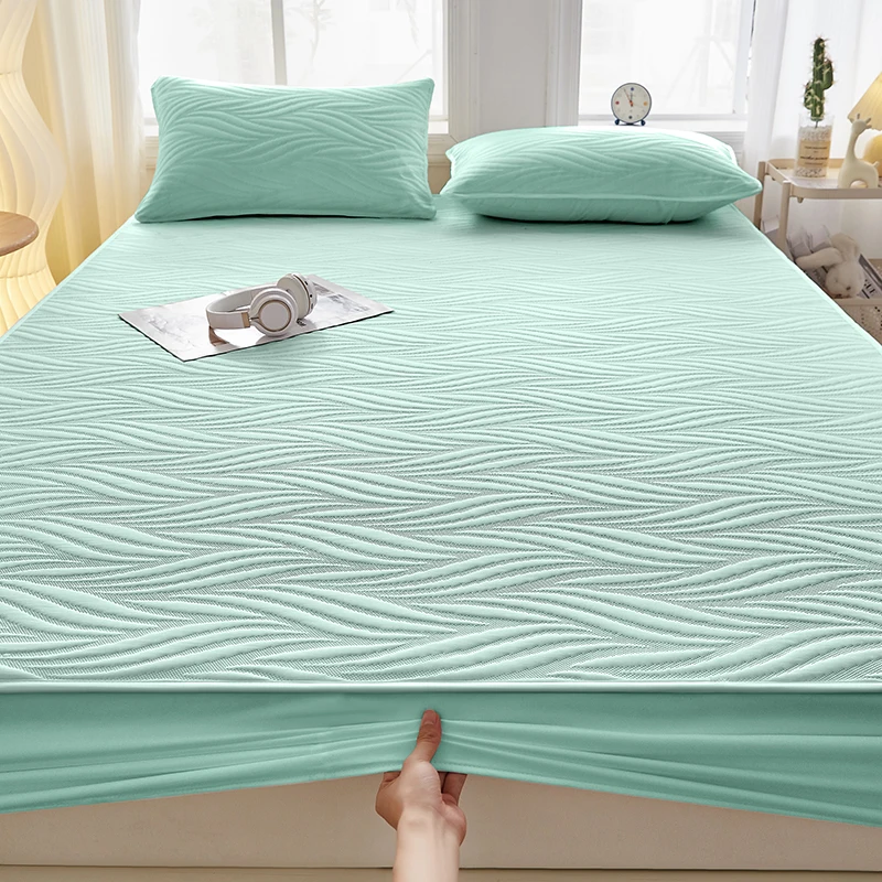 1 قطعة منحني الأزهار 100% مقاوم للماء المجهزة ورقة مع شريط مرن للأسرة واحدة مزدوجة كاملة الملكة الملك الحجم 99/137/160/180/200 #4