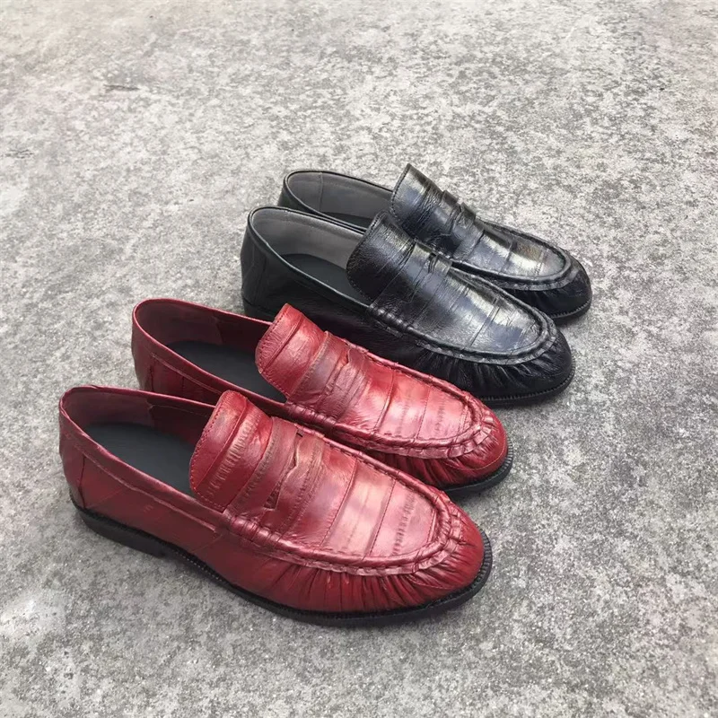 The New Penny Loafers Are Made of Extremely Flexible Eel Leather and Are Hand-Stitched with Leather Lining. Genuine Leather Sole
