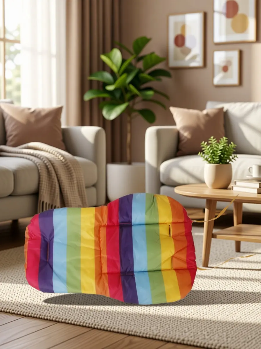Rainbow Multicolor Stroller Cushion Pad Waterproof Oxford Fabric Cotton Lining Breathable Compact Pram Seat Pad 68x48cm Belt Fix