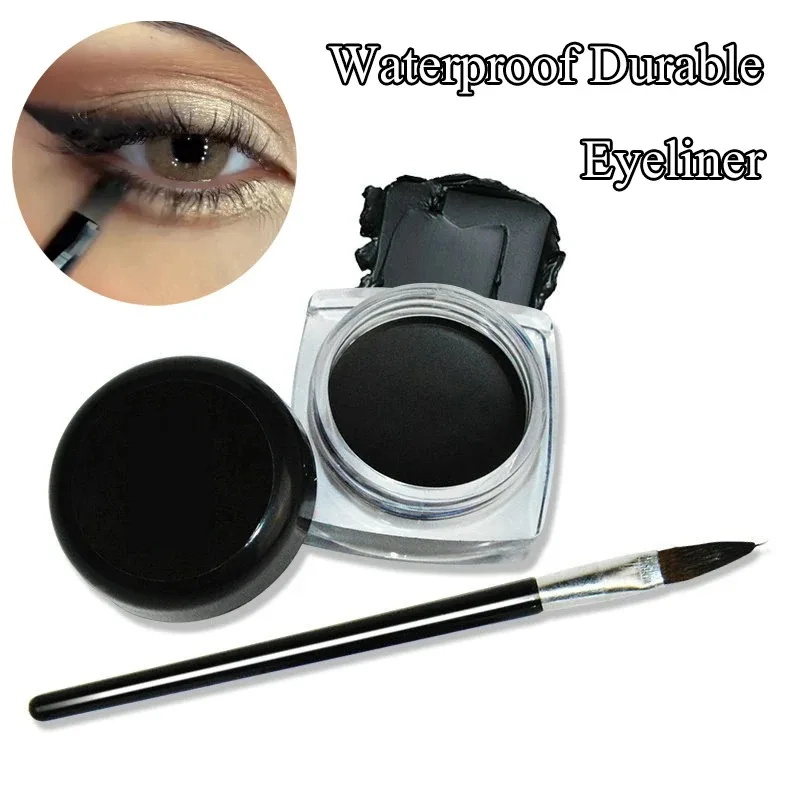 Crema delineadora de ojos negra, Cosméticos de belleza resistentes al agua, delineador de ojos en Gel de larga duración, herramienta de maquillaje con juego de brochas, delineador de ojos mate