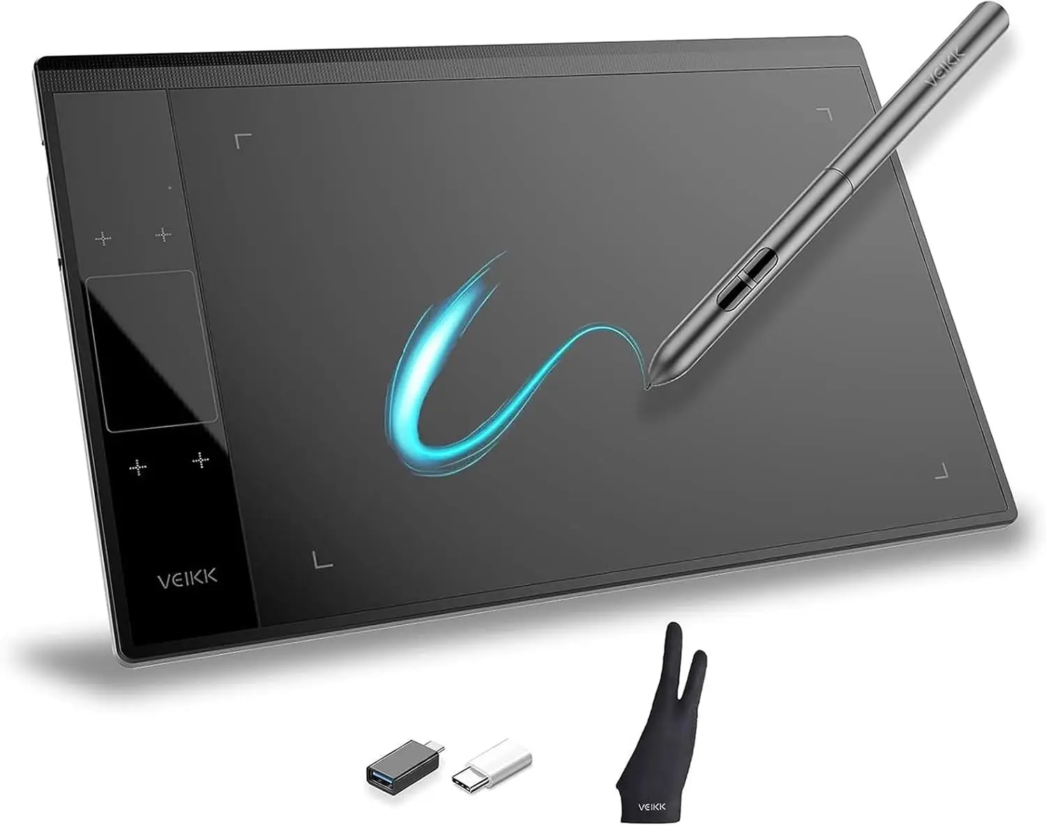 Graphic Drawing Tablet with 4 Touch Keys, 8192 Levels Pressure, Linux & Android Support, Digital Drawing Pad with Glove