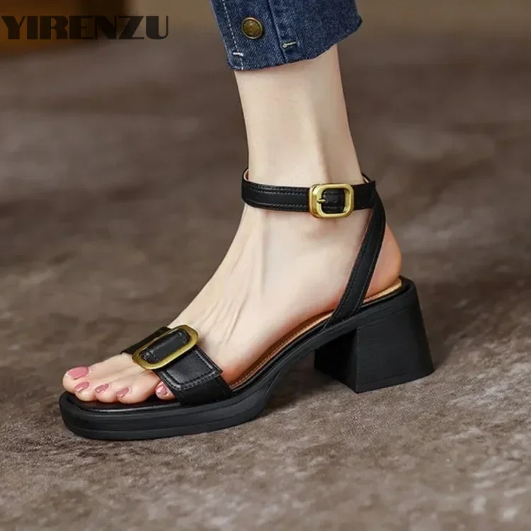 Ankle Strap VINTAGE Sandals for Women Open Toe High Heels Sandalias De Mujer Belt Buckle Square Heeled Women Pumps