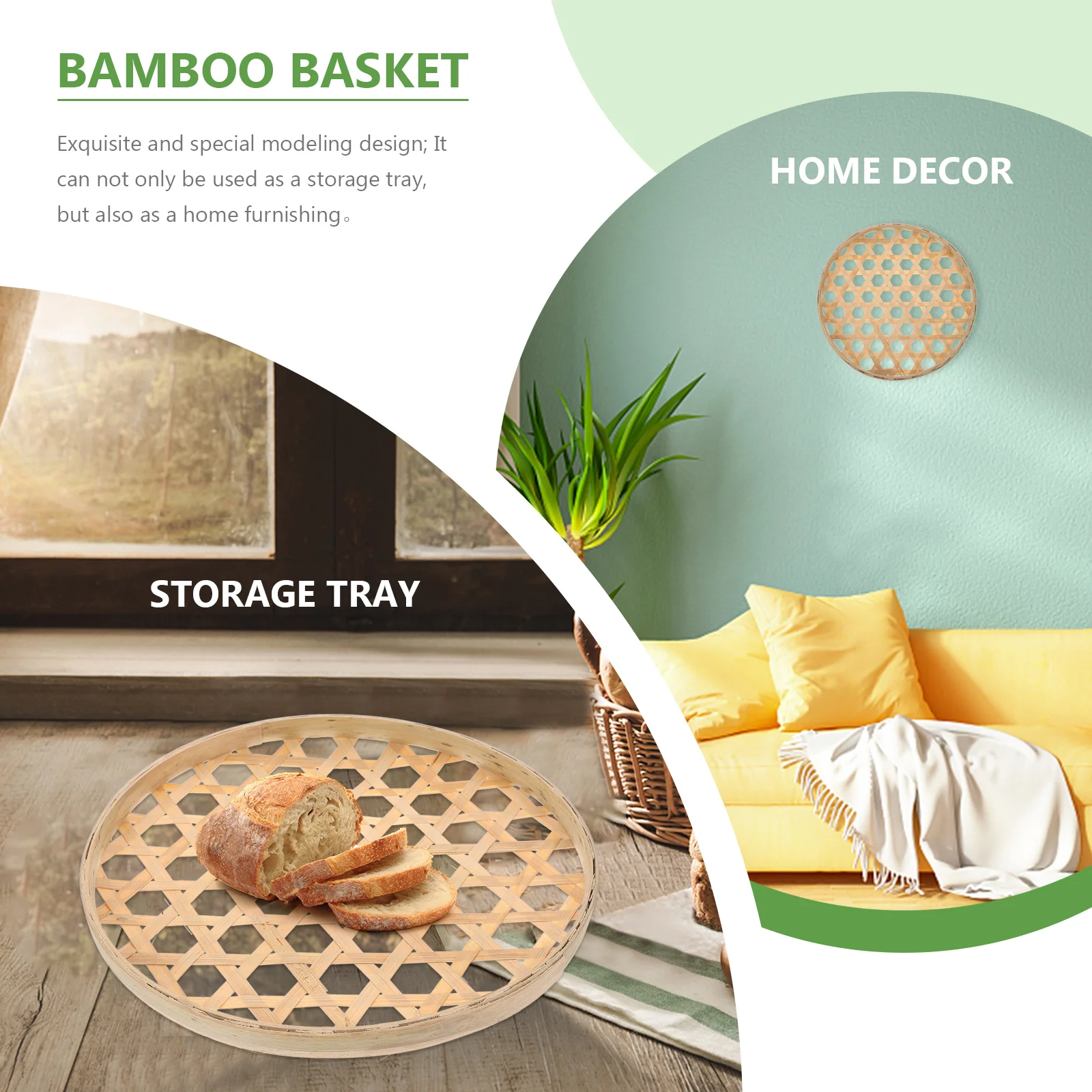 

Bamboo Woven Low Basket Fine Mesh Colander Storage Home Decor Sieve Hamper Multipurpose Household Organizing Tool Container