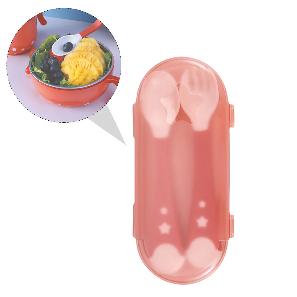 1 مجموعة المحمولة الاطفال أدوات المائدة مسننة شوكة ملعقة ناعمة مستديرة عدم الانزلاق تصميم لينة مقبض أدوات المائدة تغذية صحية للأطفال #3