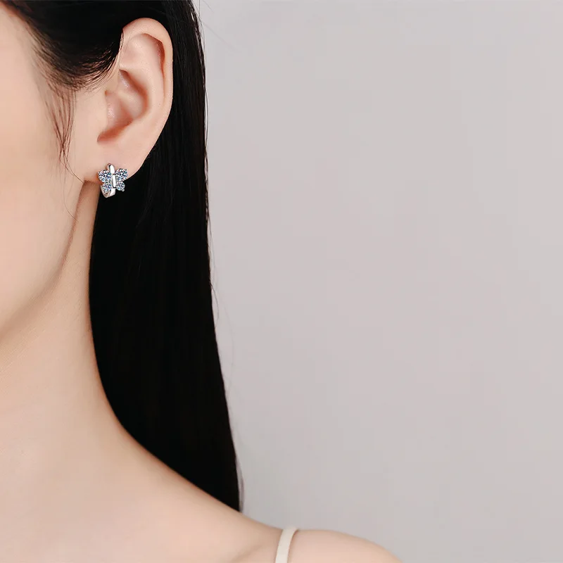 Pendientes de tuerca de diamante de platino de 18K, lleno de diamantes y moissanita, mariposa de moda para mujer, Pendientes chapados en platino PT950