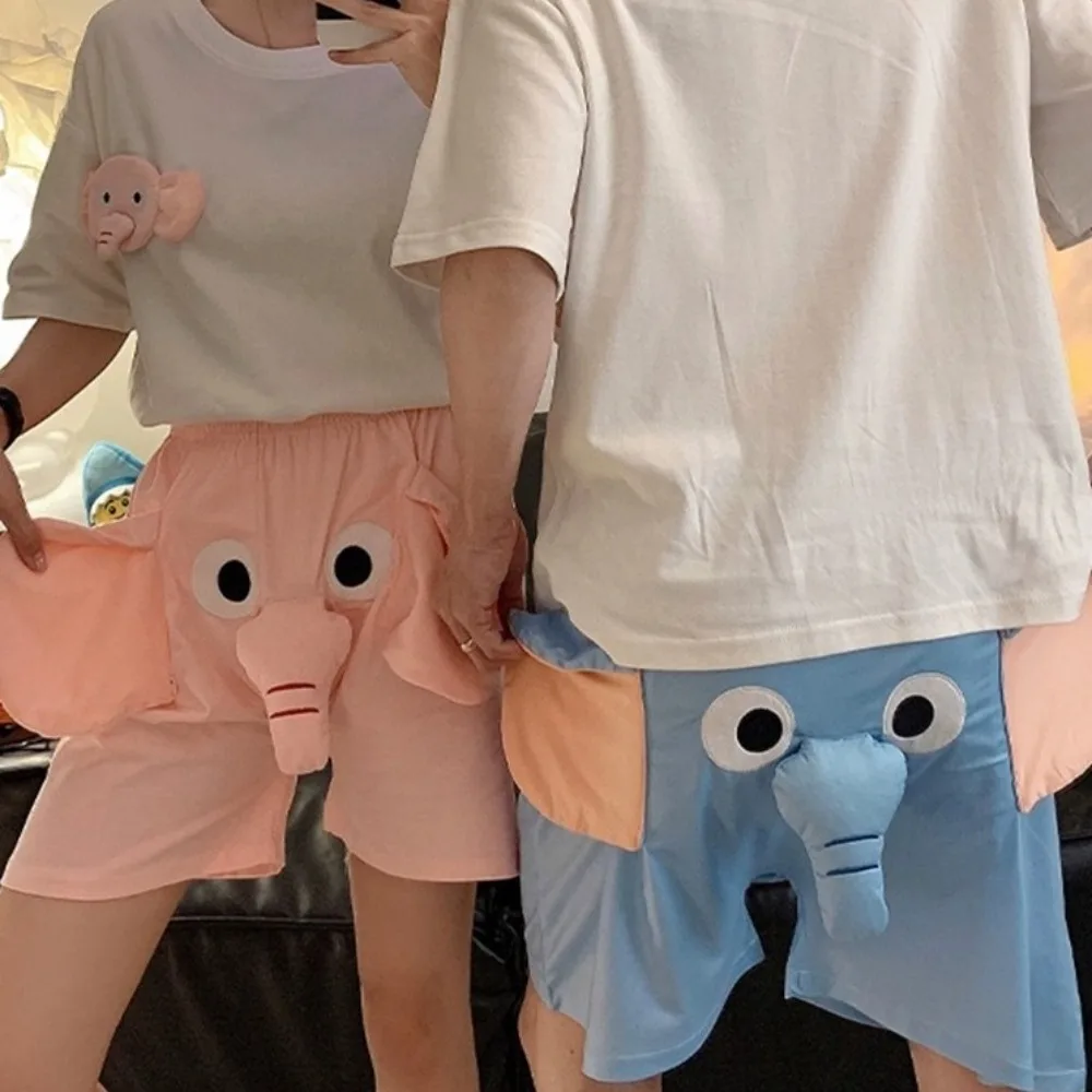 

Fashion 3D Ears Elephant Trunk Pajamas Loose Nose Short Sleeve Sleepwear Funny Couple Pajamas Suit Home