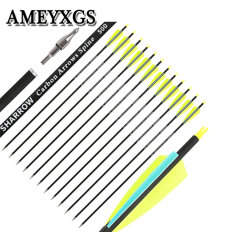 

6/12pcs Archery 30" Carbon Arrows 4" Turkey Feathers SP500 Compound Recurve Bow Target Hunting Shooting Accessories