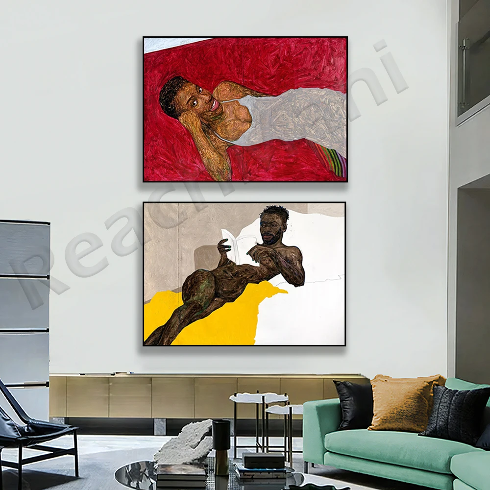Amoako Boafo - Yellow Blanket, Red Sofa, Blue Pullover Art Poster