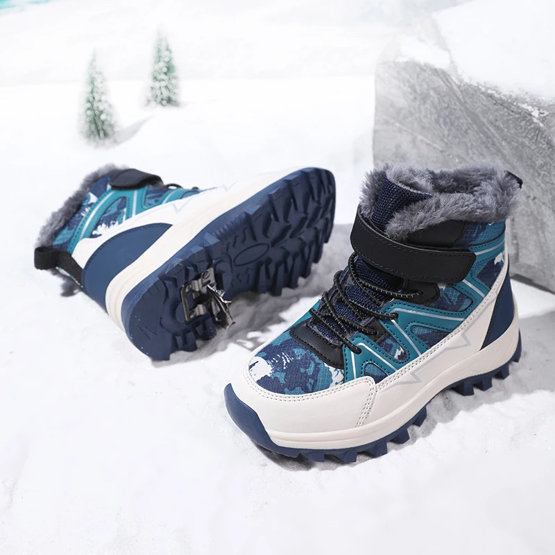 

Детские ботинки, зимние теплые непромокаемые зимние ботинки для детей, повседневные уличные кроссовки, зимняя спортивная обувь с высоким берцем на плюшевой подкладке