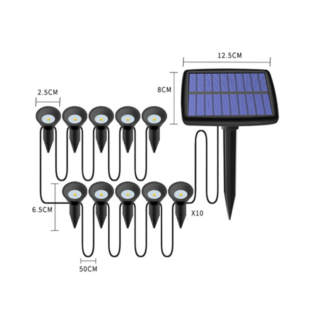 Luces solares para exteriores, 10 LED, 3000K, focos de paisaje, encendido/apagado automático, lámparas de jardín impermeables IP44 para entrada y porche