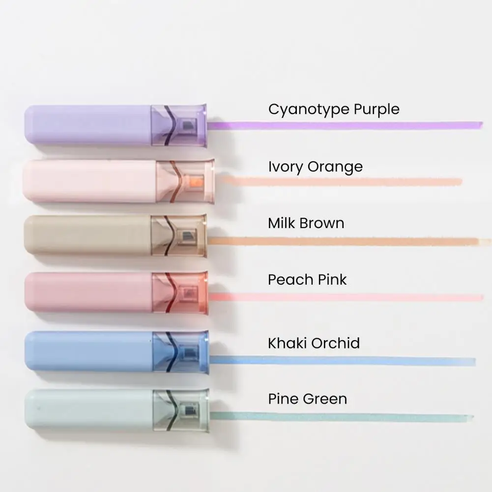 Glitter Highlighter Pen Set Axe-shaped Tip Highlighters 6-piece Axe-shaped Highlighter Pen Set with Bright for School