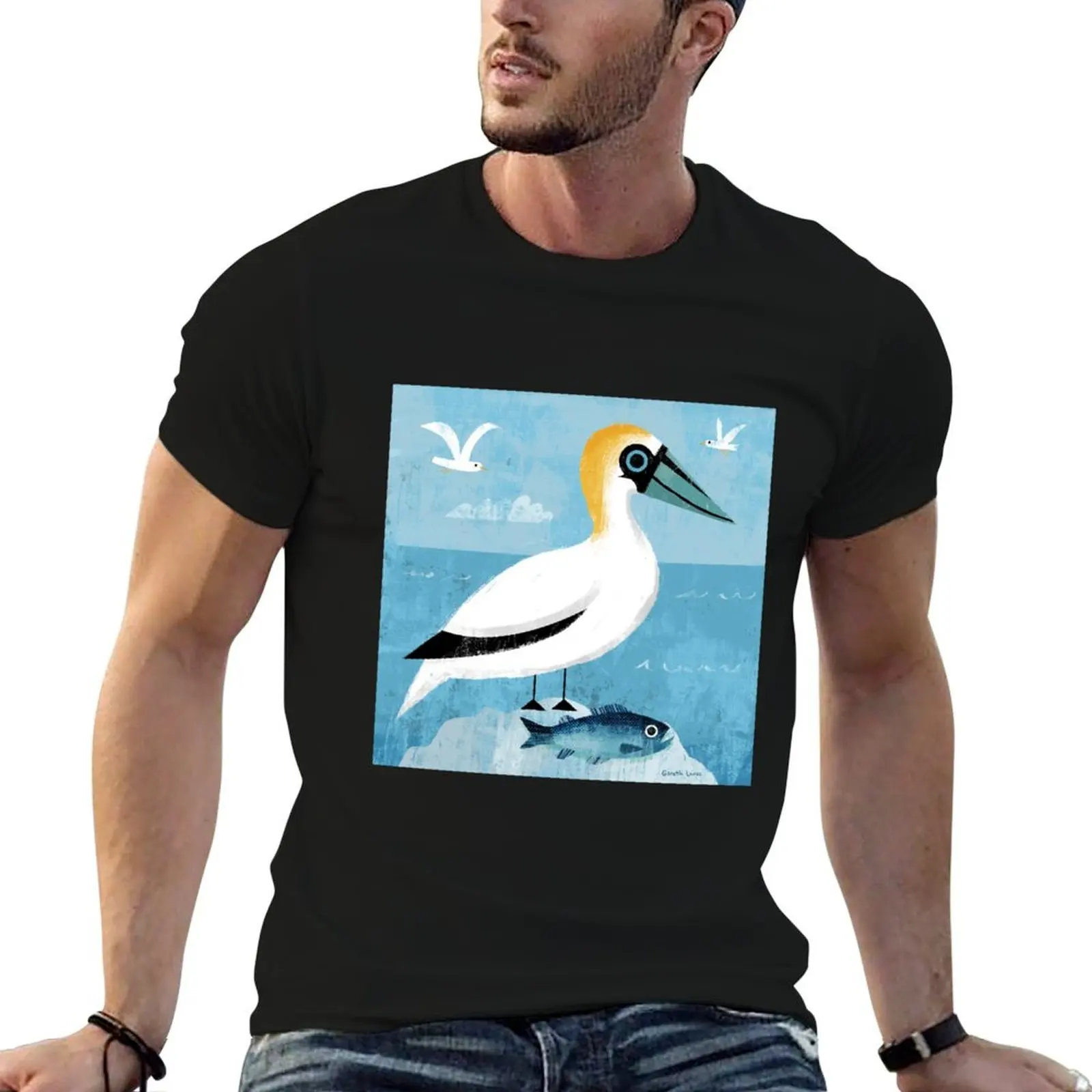 Gannet and fish T-Shirt vintage graphic tee quick-drying designer t shirt men