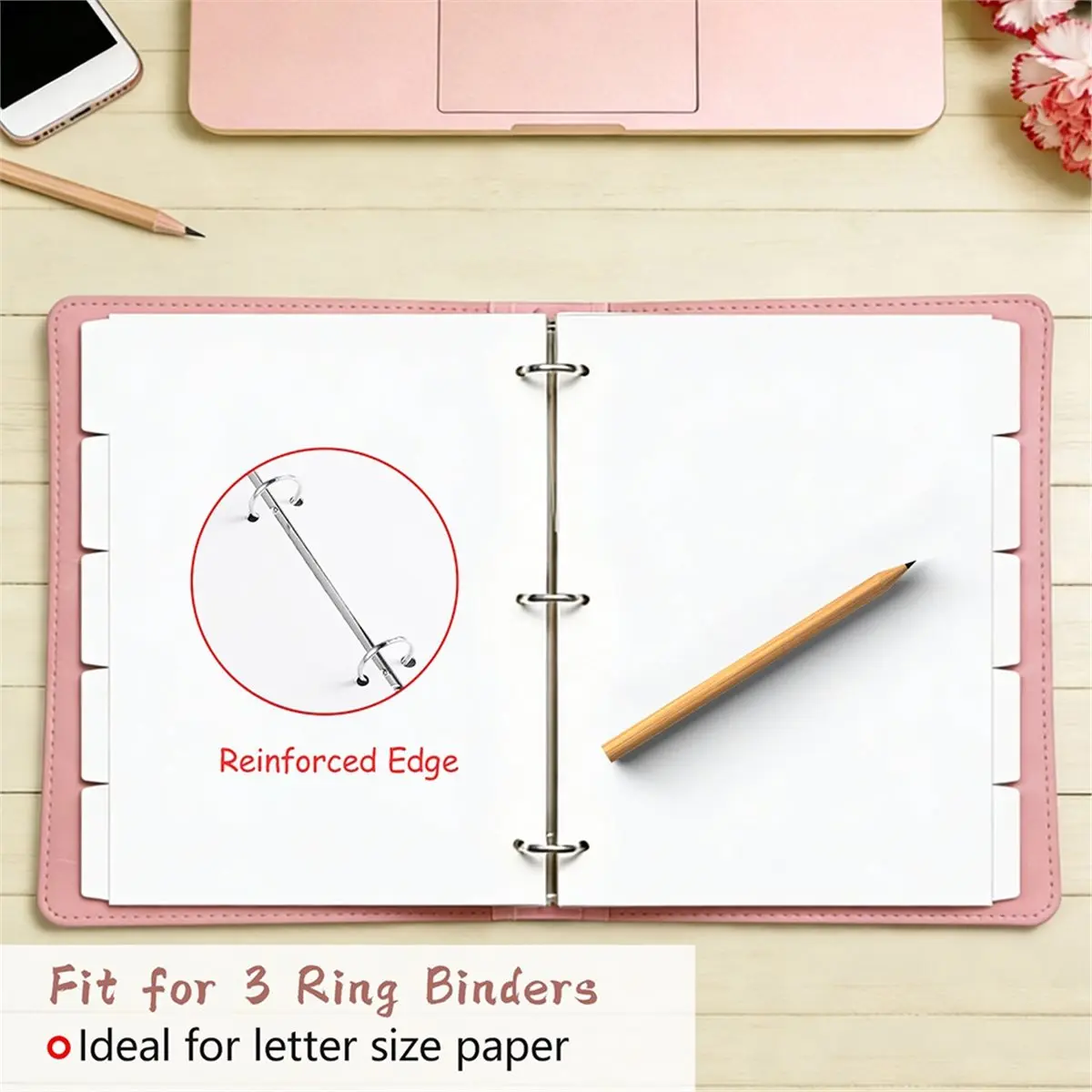 25pcs 3 Ring Binder Dividers with 5 Tabs, Letter Size Blank Dividers Write & Erase Dividers for Easy Organization