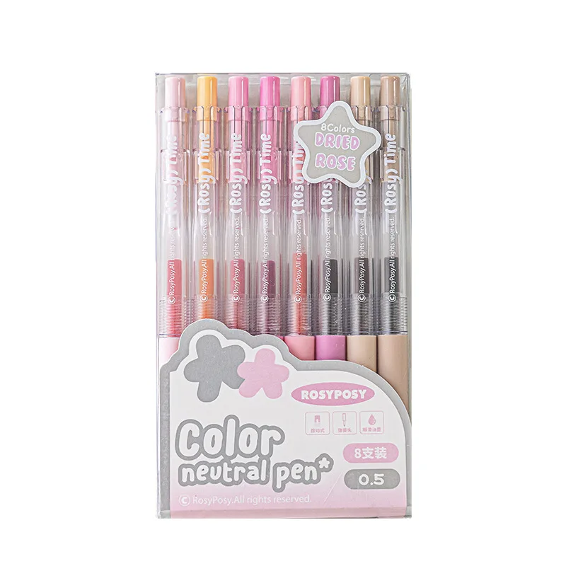 سلسلة ألوان الموسم، قلم محايد بالحبر الملون بزر ضغط، 8 ألوان للطلاب لالتقاط الملاحظات ورسم قلم مجلة رصاصة ملون #6