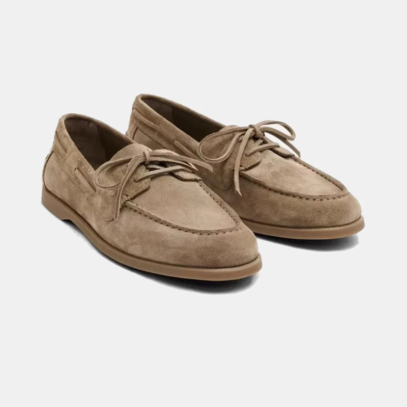 

Men's Cowhide Suede Moccasin Loafers Casual Slip-On Boat Shoe Comfort Daily Versatile Commuter Handcrafted With Leather Lace Tie