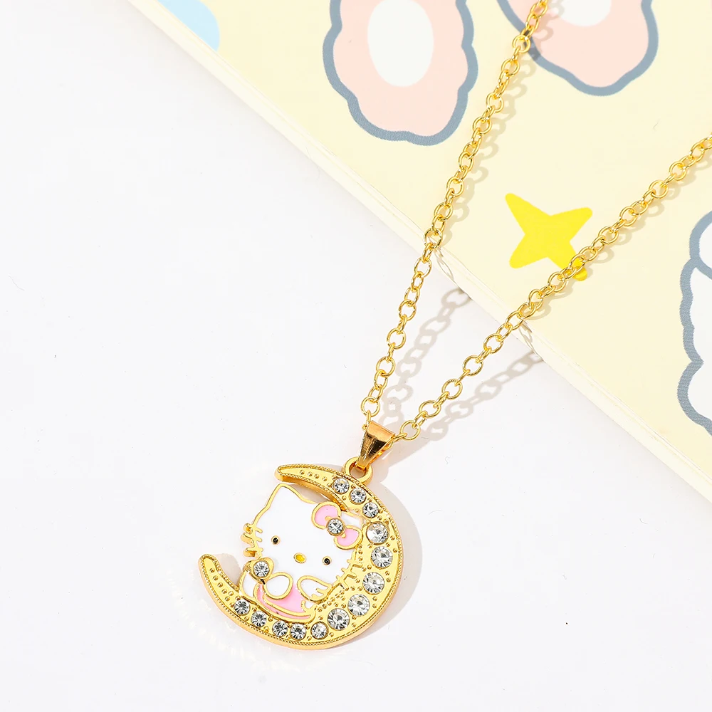 Sanrio Anime Cartoon Hello Kitty Pendant Necklace Sweet Girl Clavicle Chain Moon Jewellery Necklace Gift