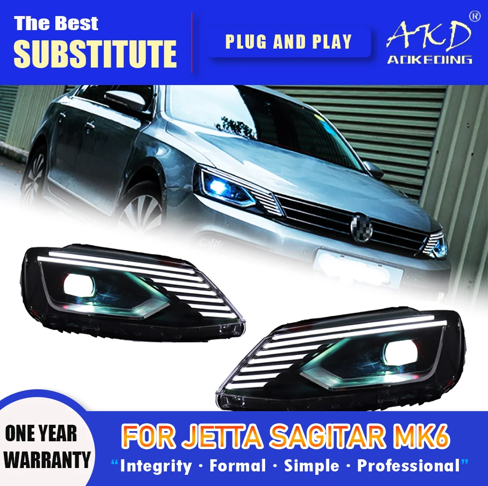 

AKD Head Lamp for VW Jetta MK6 LED Headlight 2012-2018 Headlights MK6 DRL Turn Signal High Beam Angel Eye Projector