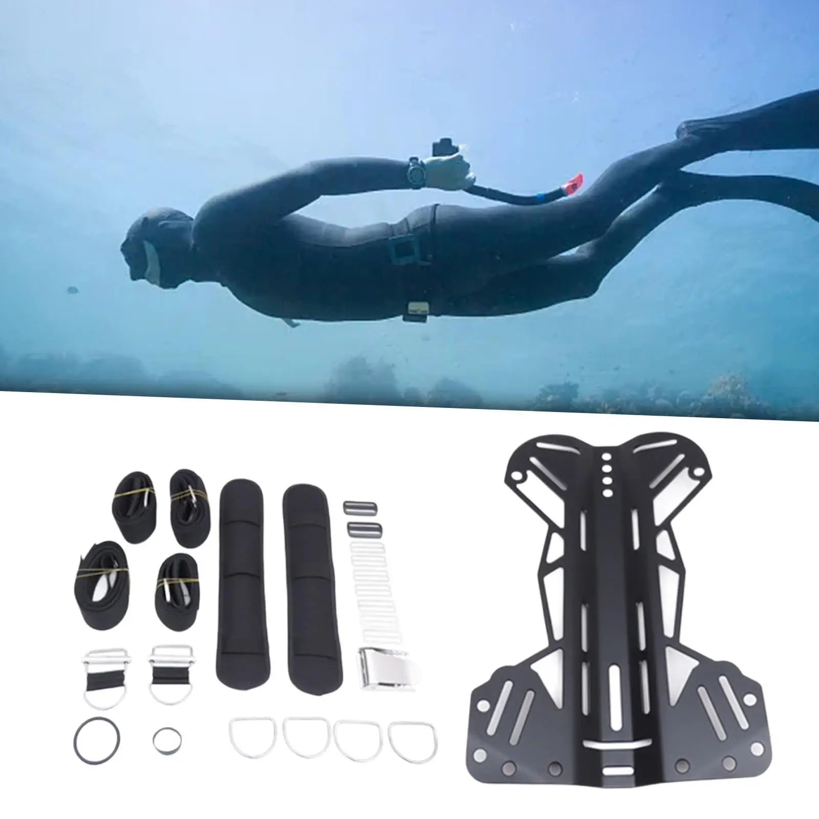 

Diving Backplate and Harness Replacement Practical Lightweight Accessories Back Plate for Water Sports Freshwater Saltwater