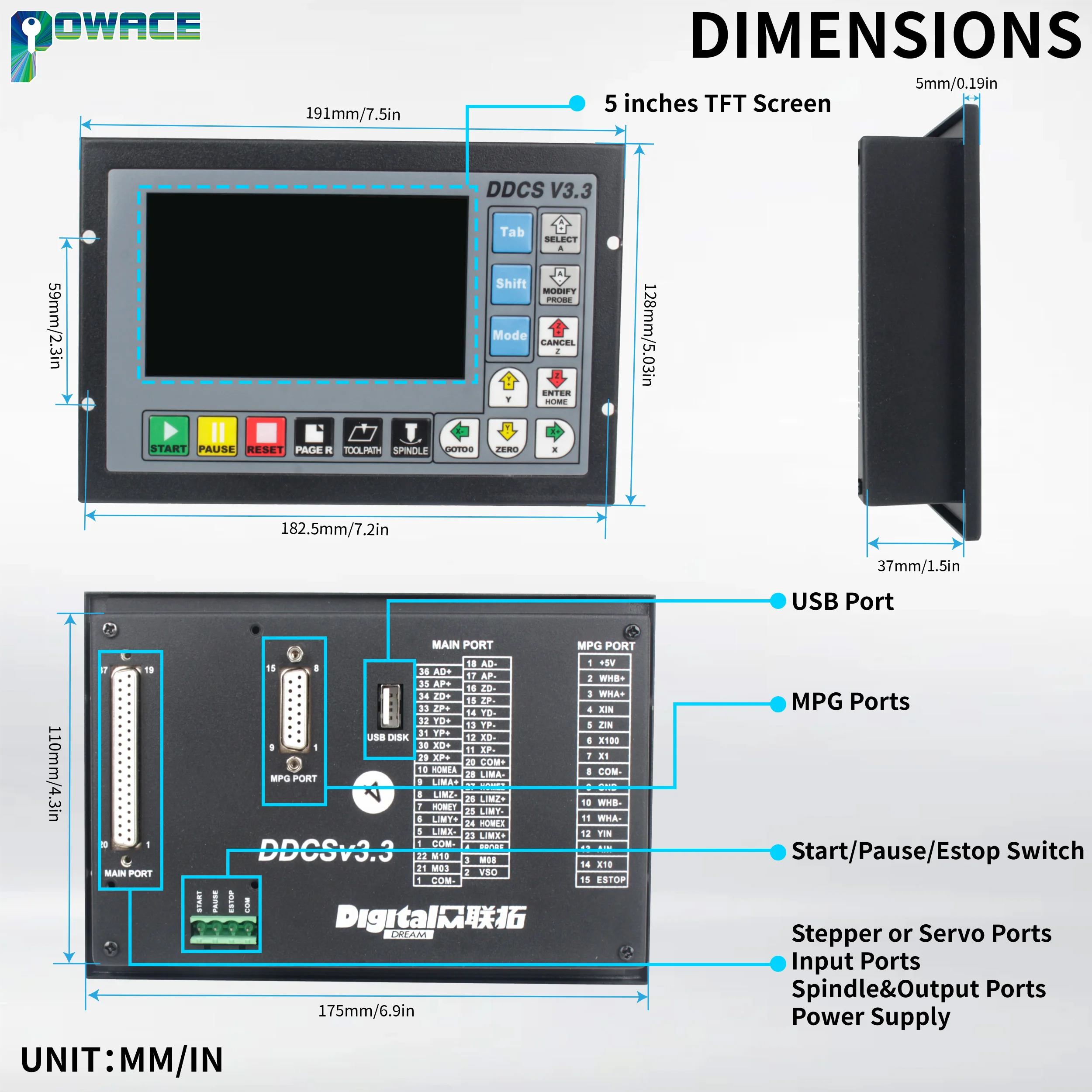 Newest DDCS V3.3 4 Axis CNC Off-line Standalone Motion Controller + MPG Handwheel E- STop Emergency Stop