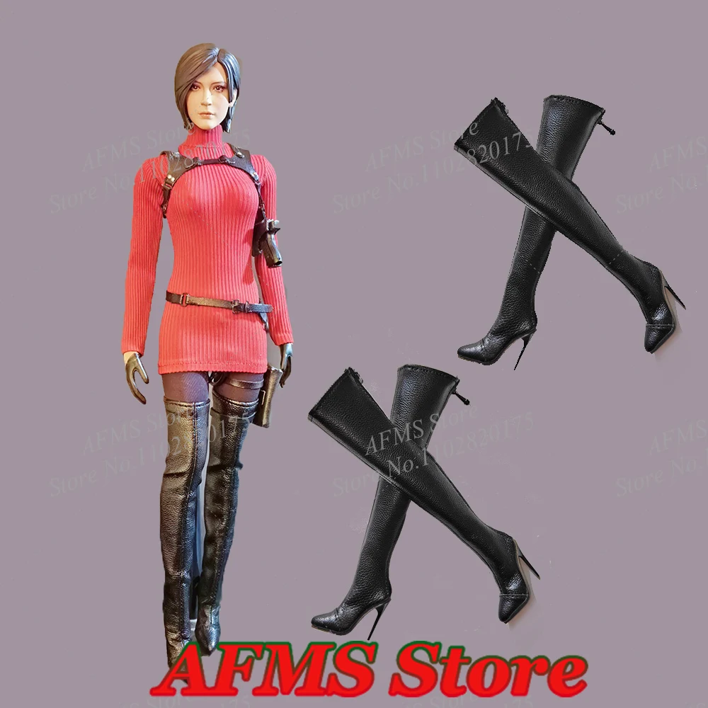 1/6 Women Soldier Ada Wong Shoes Long Boots Stiletto High Heels Red Sweater For 12Inch Action Figure Body Model