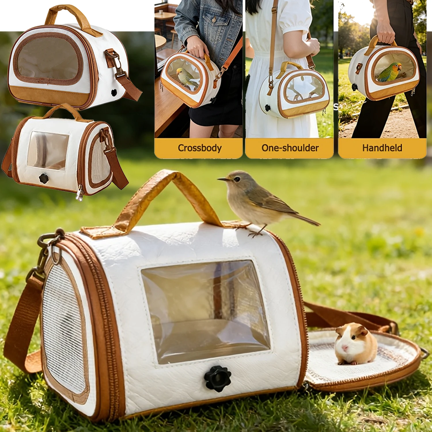 

1 Piece Bird Carrier Backpack with Transparent Window Sling Handheld Small Pet Bag Suitable for Parrot Hamster Hedgehog Chipmunk